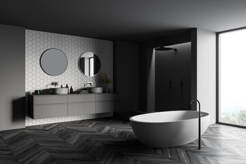 Fototapeta na wymiar Modern gray and white bathroom corner