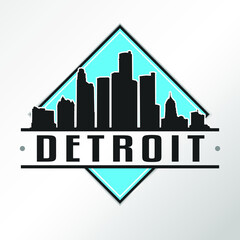 Detroit Michigan Skyline Logo. Adventure Landscape Design. Vector Illustration Cut File.