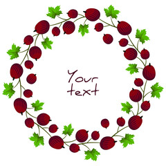 Vector gooseberry wreath; red gooseberry frame for greeting cards, invitations, posters, banners.