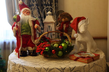 Still life with Christmas toys near the Christmas tree