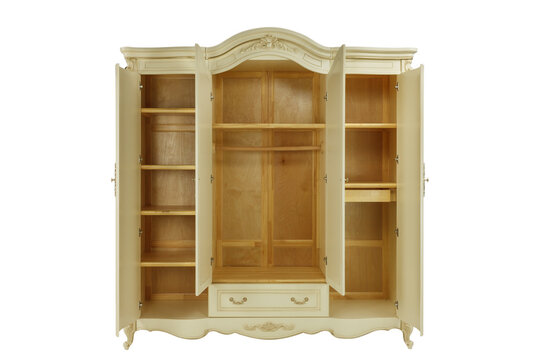 large beige wardrobe with open doors