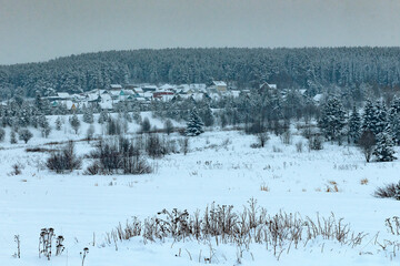 Ural village on a winter evening