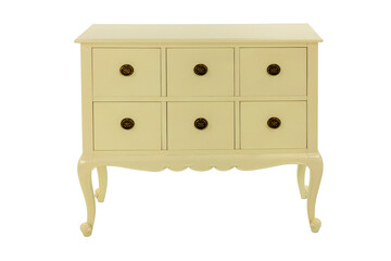 beige chest of drawers with drawers on a white background