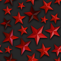 Obraz premium Seamless star pattern, star on a black background. 3D render, illustration. Festive abstract concept. New year, christmas, textiles, paper