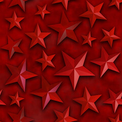 Seamless star pattern, star on a red background. 3D render, illustration. Festive abstract concept. New year, christmas, textiles, paper