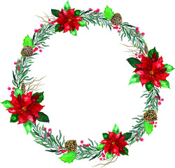 Mistletoe Christmas over white background using hand draw water colour illustration vector - Christmas celebration decoration object concept