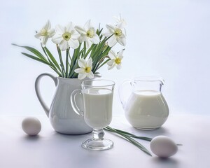 Spring still life with flowers on the white background