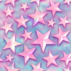 Obraz premium Seamless star pattern, star on a pink background. 3D render, illustration. Festive abstract concept. New year, christmas, textiles, paper