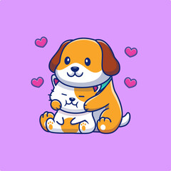 Fototapeta na wymiar Cute Dog And Cat Cartoon Vector Icon Illustration. Animal Love Icon Concept Isolated Premium Vector. Flat Cartoon Style