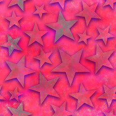 Seamless star pattern, star on a pink background. 3D render, illustration. Festive abstract concept. New year, christmas, textiles, paper