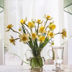 Spring floral still life on  the white background