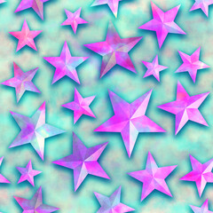 Obraz premium Seamless star pattern, star on a pink background. 3D render, illustration. Festive abstract concept. New year, christmas, textiles, paper