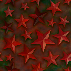 Seamless star pattern, star on a red background. 3D render, illustration. Festive abstract concept. New year, christmas, textiles, paper