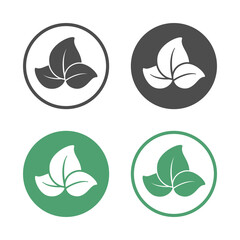 Fototapeta na wymiar Three leaves in a circle vector sign set. Colored, silhouette and outline clip art design. Icon, business or company logo, symbol for nature, health, vegetarian, eco friendly organic products etc.