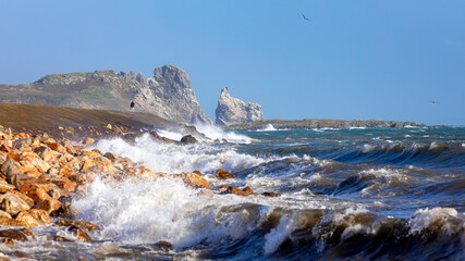 Howth Harbour in Dublin panorama under a dramatic stormy cloudy sky 