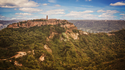 Fototapeta na wymiar Beautiful panoramic view of famous Civita di Bagnoregio with Tiber valley, Lazio, Italy