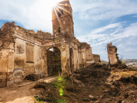 Ruins of the old church in the uninhabited town of Celleno (Italy)