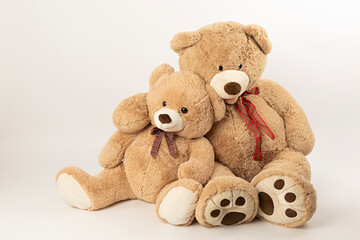 Pareja de osos de peluche sentados.