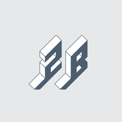 ZB or 2B - monogram or logotype. Volume alphabet. Three-dimension letters Z and B. Isometric 3d font for design.