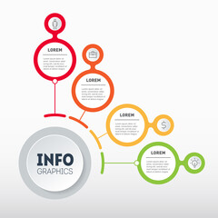 Template of 4-steps diagram with options. Vector infographic of technology or education processes with 4 steps. Business presentation concept with four processes.