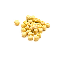 Group of dry and non treated garden pea seeds for planting isolated on white