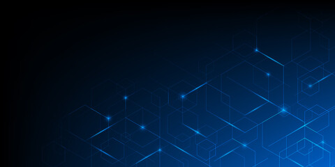 Abstract geometric blue lines on dark blue background with lighting effect