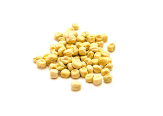 Group of dry and non treated garden pea seeds for planting isolated on white