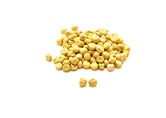 Group of dry and non treated garden pea seeds for planting isolated on white