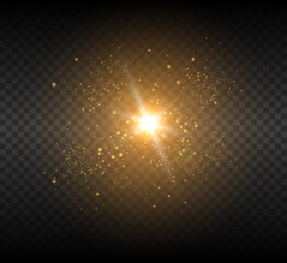  Golden shining star. Bright star light effect. Beautiful light for illustration. White sparks sparkle with a special light. © MAKSYM