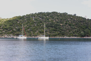 Sailing yacht in the Aegean Sea in Greece. Sailing.Sailing around Greece.