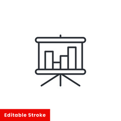 Business presentation stand icon. Demonstrate at blackboard concept. Presentation billboard sign. Scheme Diagram symbol. Business Editable stroke. Vector illustration design on white background EPS 10