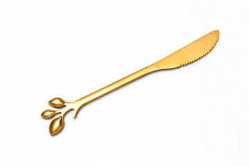 Top view of golden Slicing knife isolated white background.