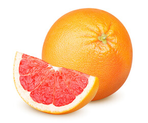 Isolated grapefruits. One whole grapefruit and slice isolated on white background clipping path