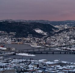 Obraz premium Sunset over Drammen, a town in the Buskerud province of Norway 