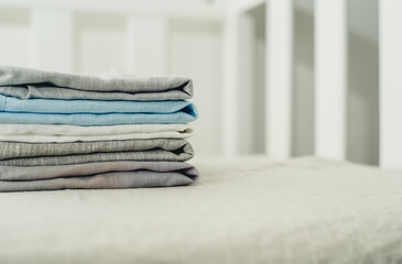a set of plain linen bedding close-up