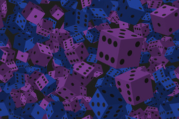 Blue Purple Dice Seamless Pattern, 3D Illustration