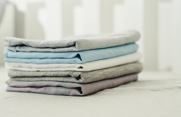 a set of plain linen bedding close-up