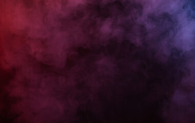 Background of dense smoke in red-blue neon light