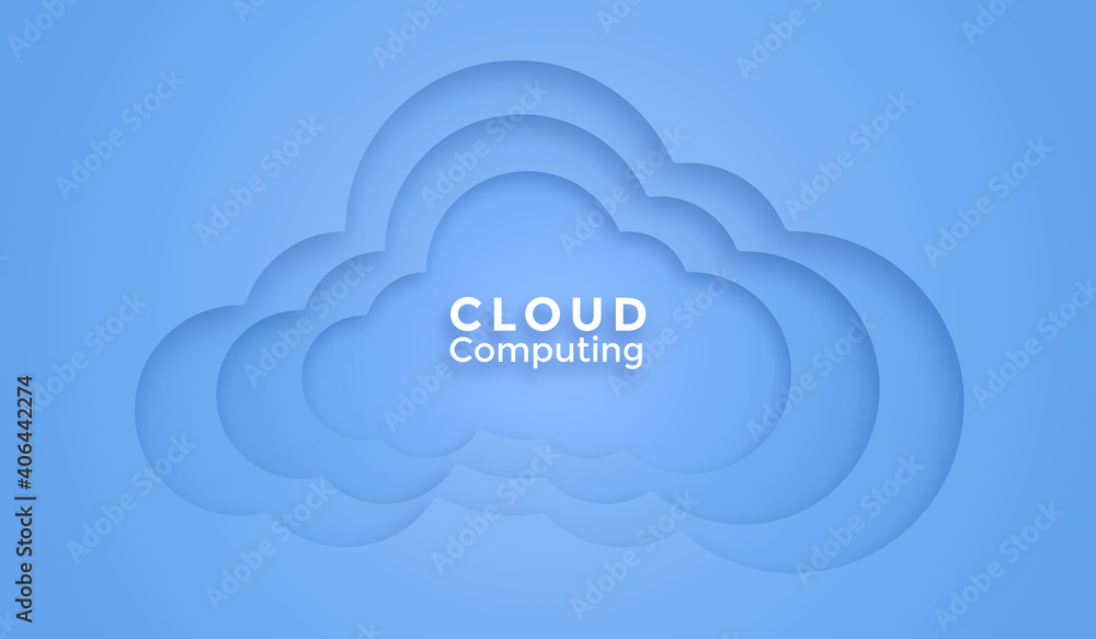 Poster 3d cloud computing online service. digital technology paper craft background. vector art illustratio