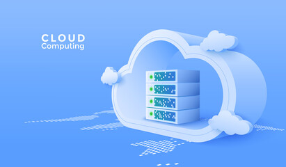3d Cloud computing online service. Digital technology background. Vector art illustration