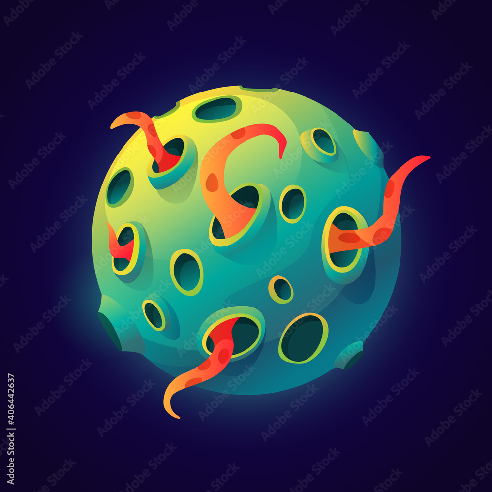 Poster dangerous fantasy planet with living alien creatures with tentacles. isolated outer space exploratio