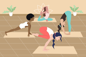 Girls do yoga in a group
