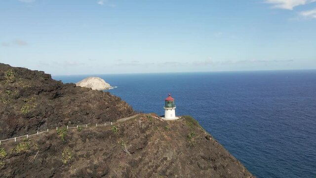 Helicopter Tours of Oahu, Makapu&lsquo;u Point Lighthouse Aerial Flyby, Hawaii, Year 2020