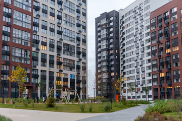 Moscow. Russia. Autumn 2020. Modern courtyards of one of the housing complexes of Kommunarka
