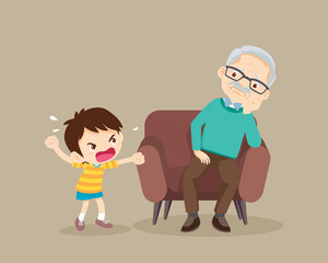 Rampage boy and elderly man sitting on sofa