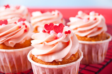 Valentines cupcakes cream cheese frosting decorated with heart candy