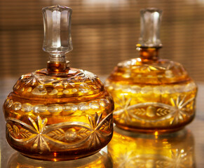 Antique carved amber glass perfume Bottle 1940's