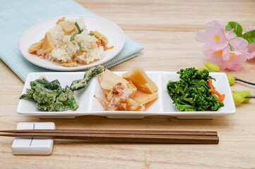 筍の煮物と菜花の辛し和え　季節料理　春