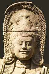 Fototapeta na wymiar Detail of a god sculpture, Terrace of the Elephants, Angkor Thom, Siem Reap, Cambodia, Asia