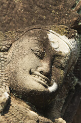 Detail of a god sculpture, Terrace of the Elephants, Angkor Thom, Siem Reap, Cambodia,  Asia